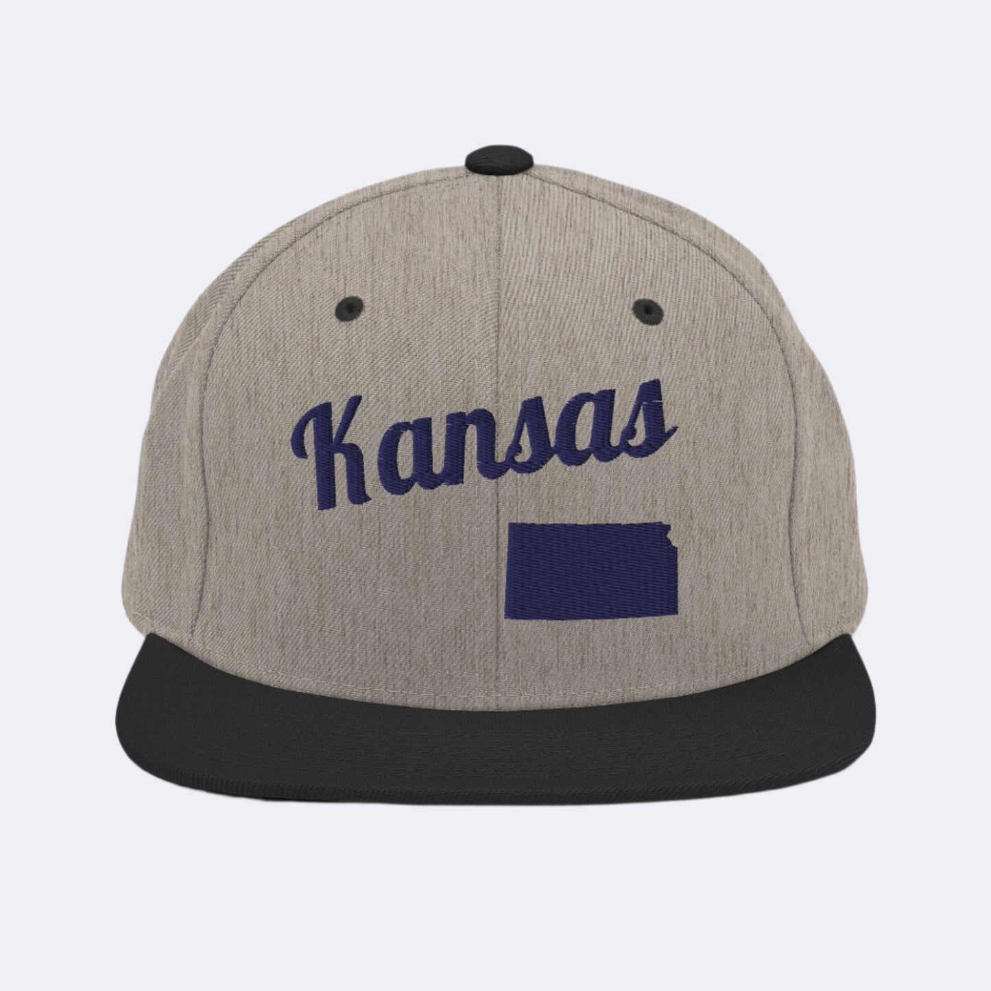 Kansas Two-Tone Grey & Black Snapback - 3D Navy Embroidery Edition