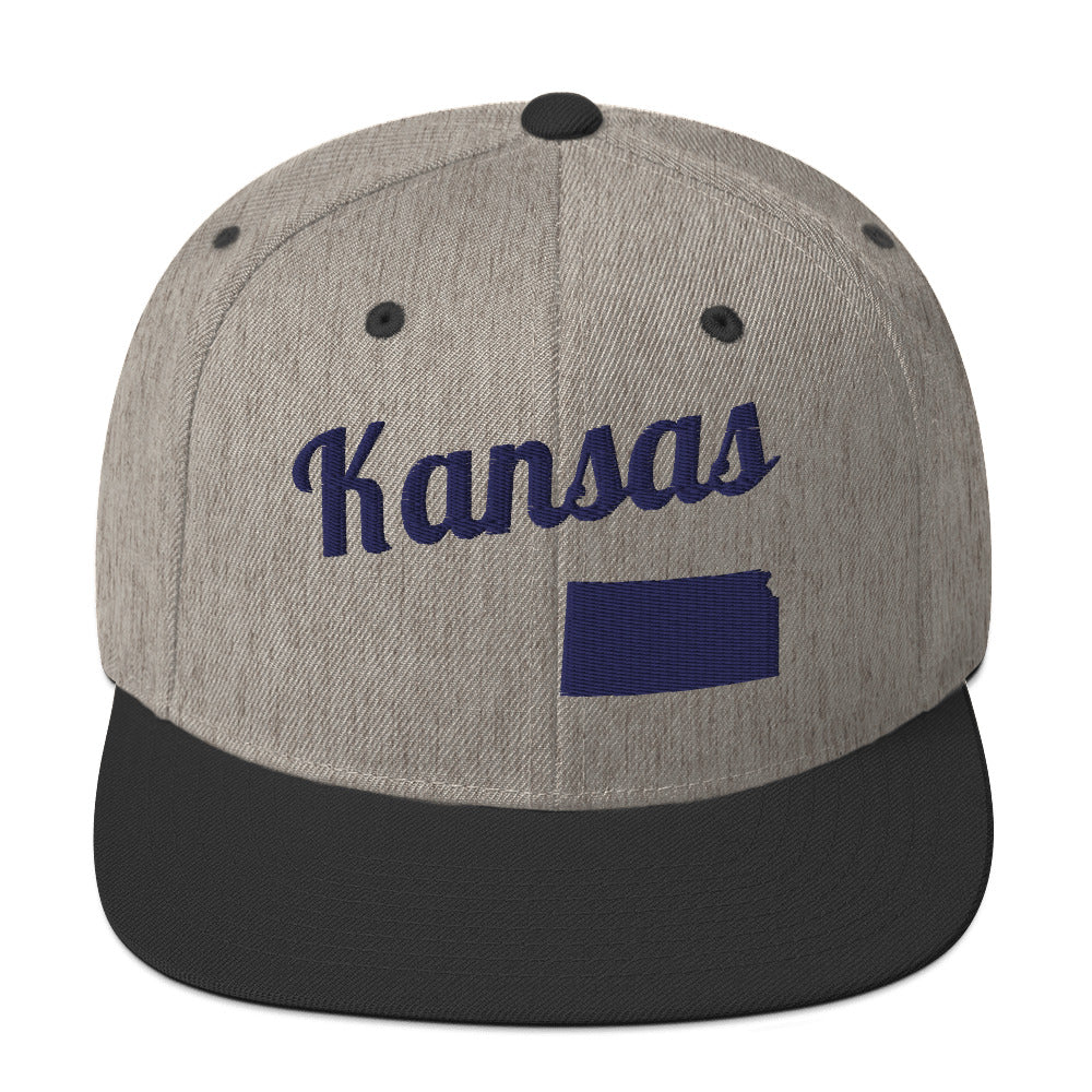 Kansas Two-Tone Grey & Black Snapback - 3D Navy Embroidery Edition