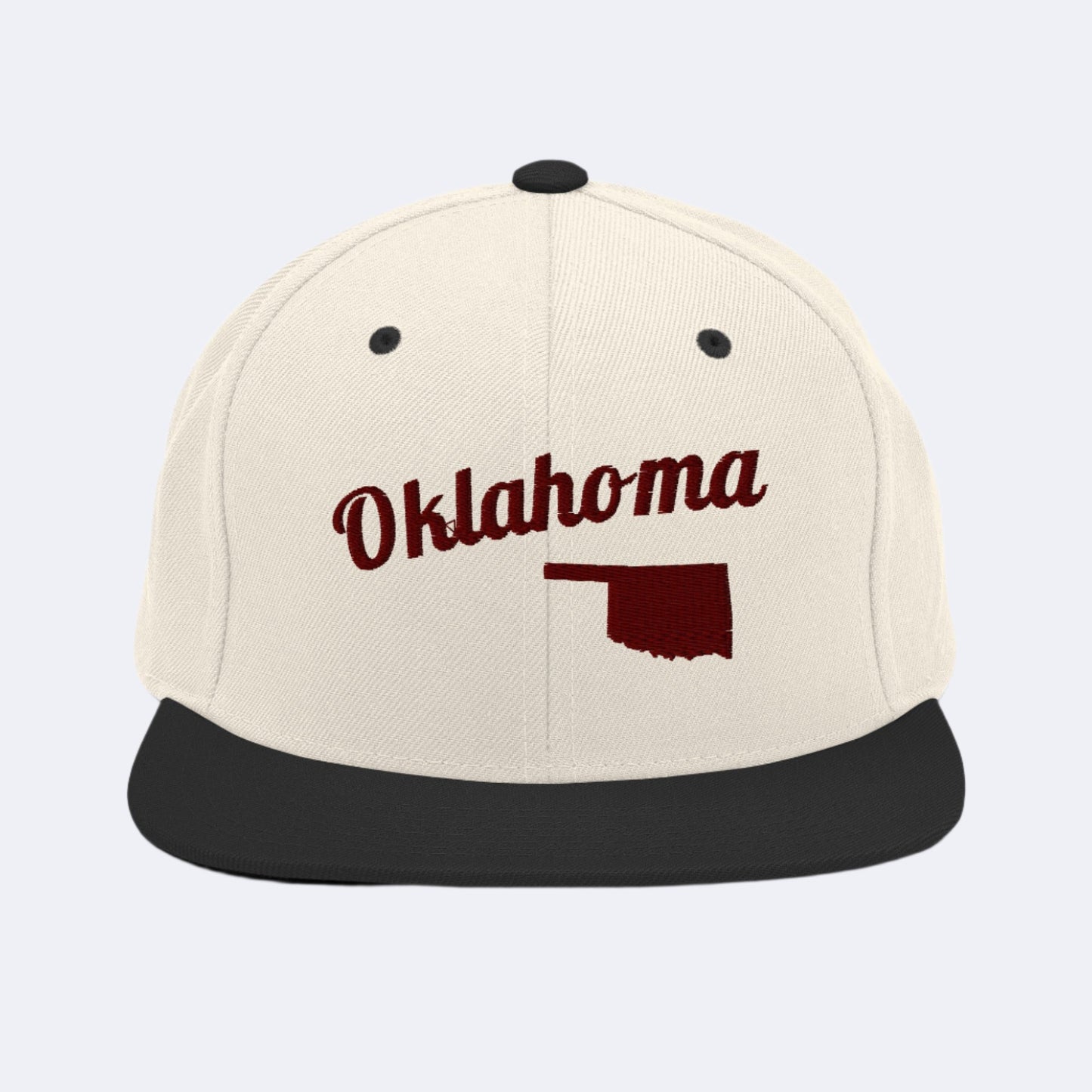 Oklahoma Two-Tone Tan & Black Snapback - Bold Red Embroidery Edition