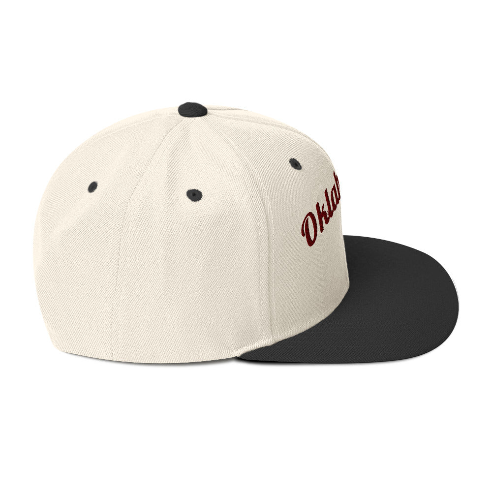 Oklahoma Two-Tone Tan & Black Snapback - Bold Red Embroidery Edition