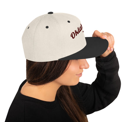 Oklahoma Two-Tone Tan & Black Snapback - Bold Red Embroidery Edition