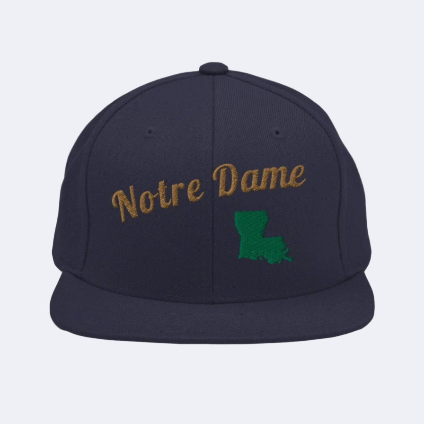 Notre Dame Navy Snapback - 3D Puffy Green & Yellow Embroidery Edition