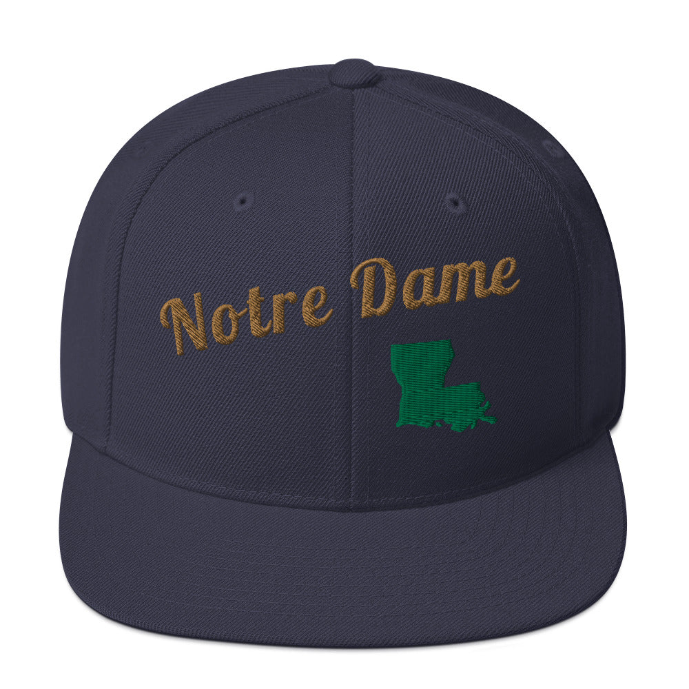 Notre Dame Navy Snapback - 3D Puffy Green & Yellow Embroidery Edition