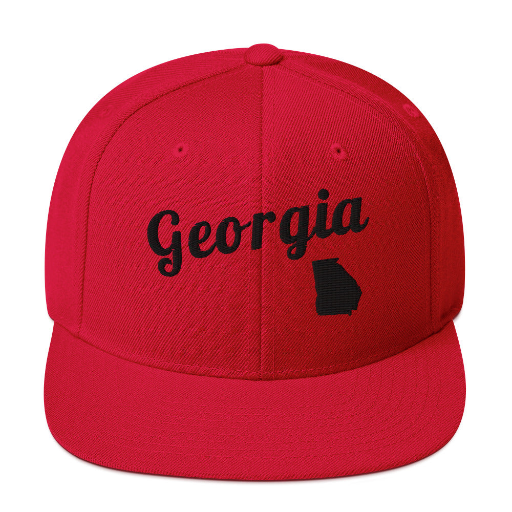 Georgia Solid Red Snapback - 3D Puffy Black Embroidery Edition