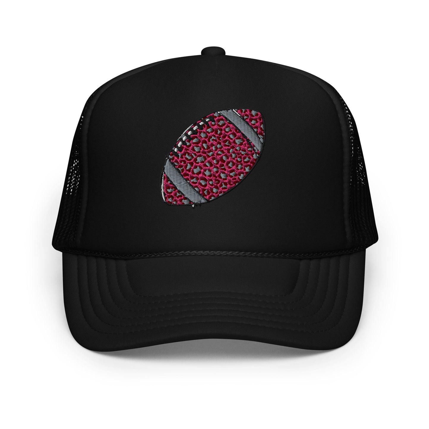 Stylish Black/White Women’s Trucker Hat with Pink Football Design | Perfect for Game Day