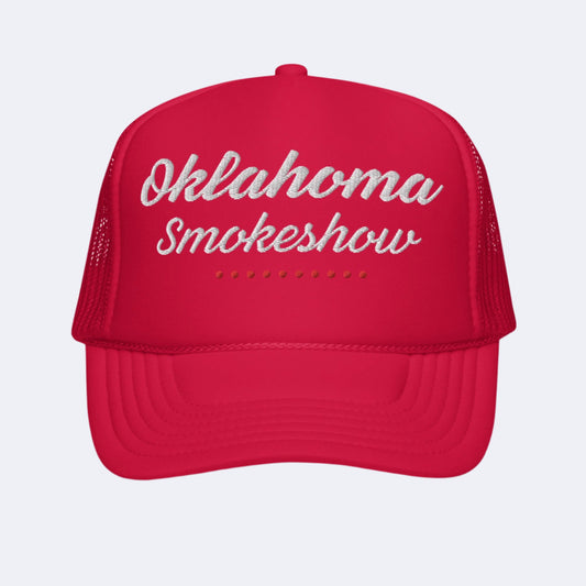 Women's Oklahoma 'Smokeshow' Red Trucker Hat - White & Red Embroidery