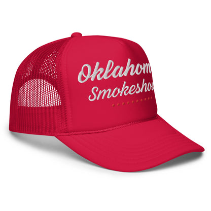 Women's Oklahoma 'Smokeshow' Red Trucker Hat - White & Red Embroidery