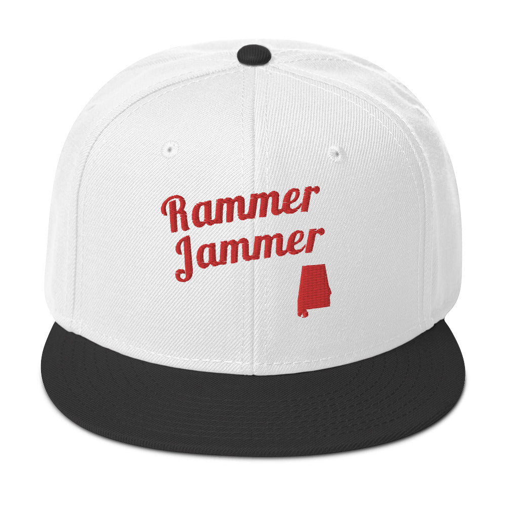 Alabama Rammer Jammer Two-Tone Black & White Snapback - Bold Red Embroidery Edition