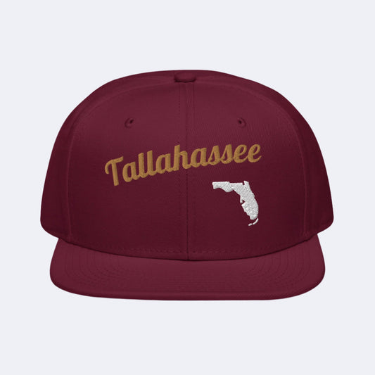 Tallahassee Snapback - Dark Red with 3D Gold & White Embroidery Edition