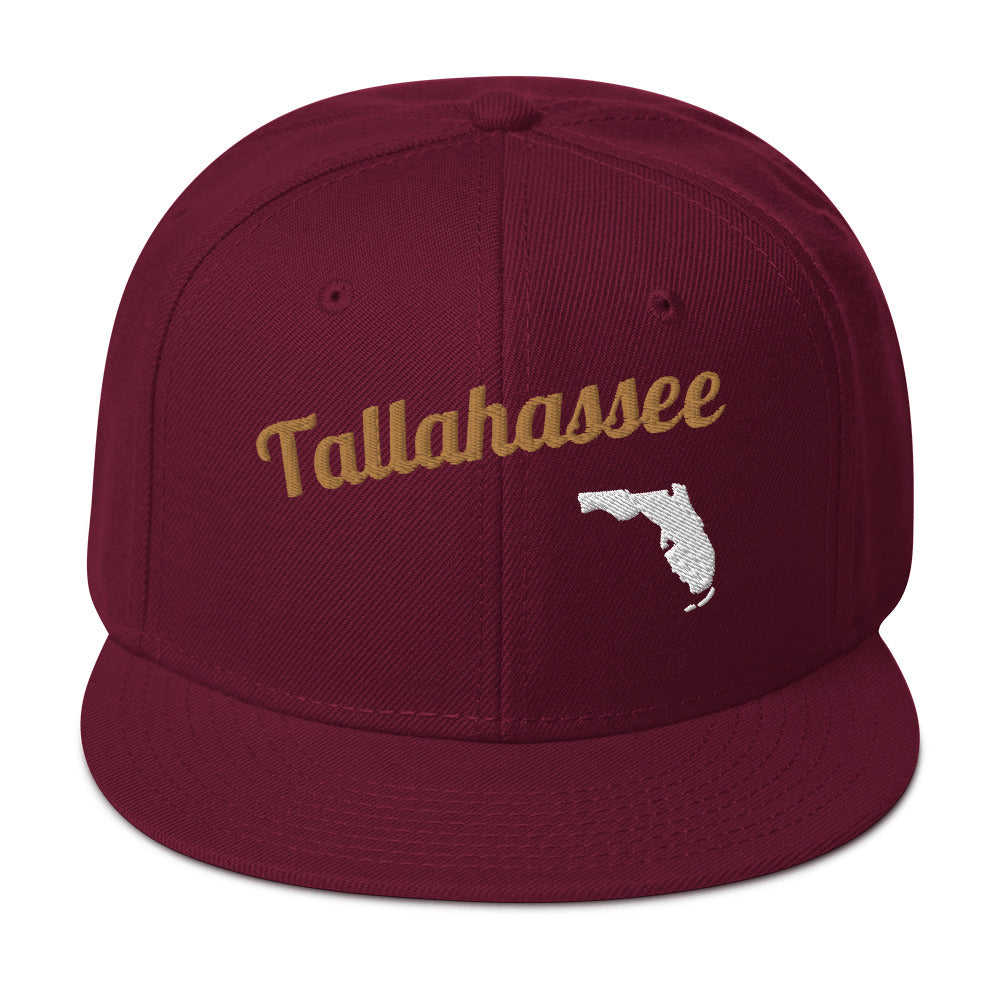 Tallahassee Snapback - Dark Red with 3D Gold & White Embroidery Edition