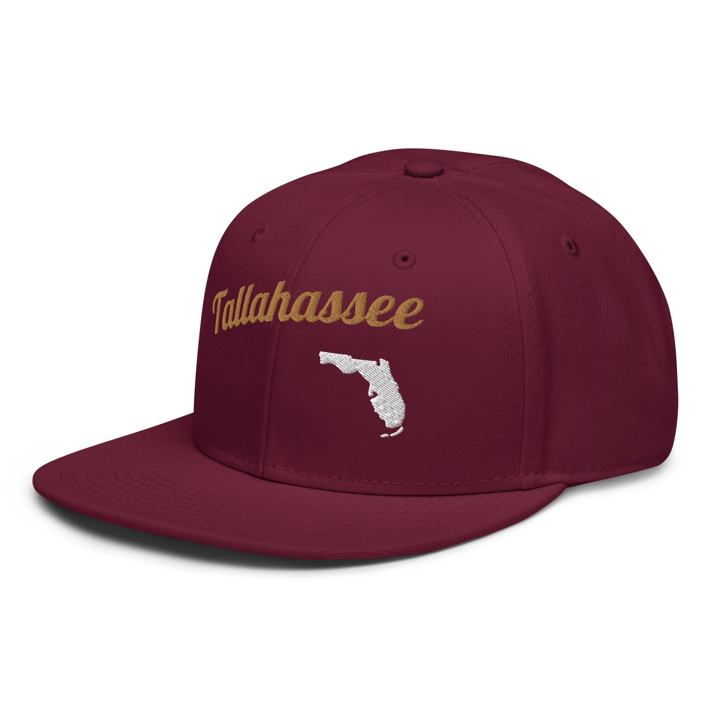 Tallahassee Snapback - Dark Red with 3D Gold & White Embroidery Edition