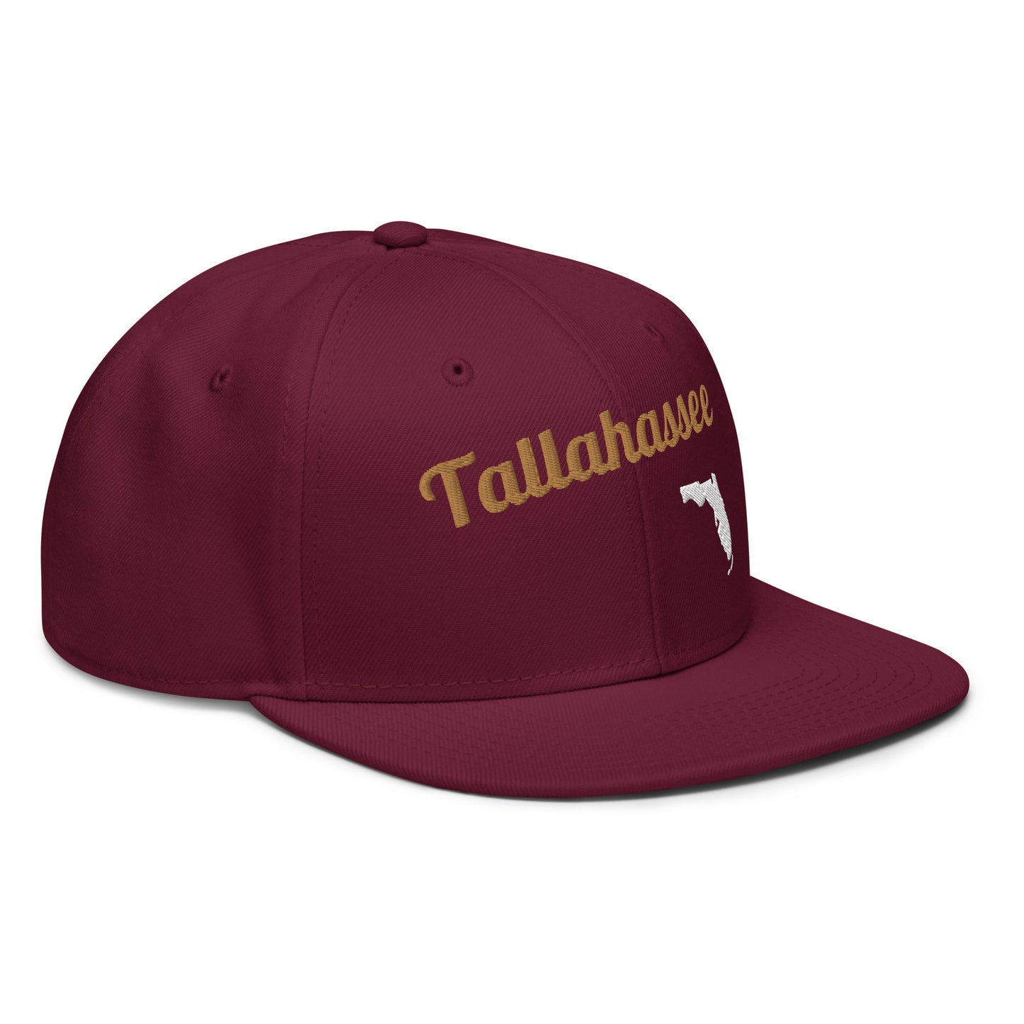 Tallahassee Snapback - Dark Red with 3D Gold & White Embroidery Edition