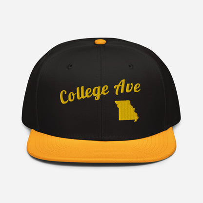 College Ave Black Snapback - 3D Puffy Yellow Embroidery Edition