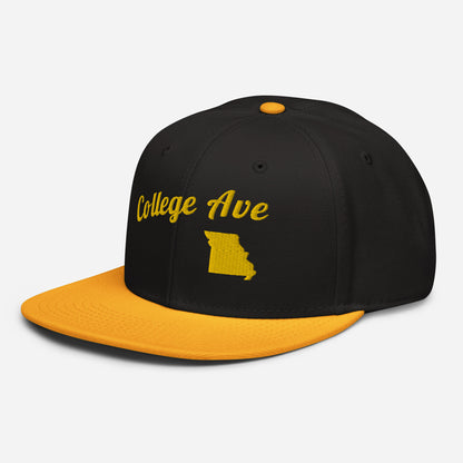 College Ave Black Snapback - 3D Puffy Yellow Embroidery Edition