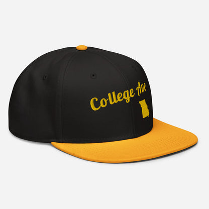 College Ave Black Snapback - 3D Puffy Yellow Embroidery Edition