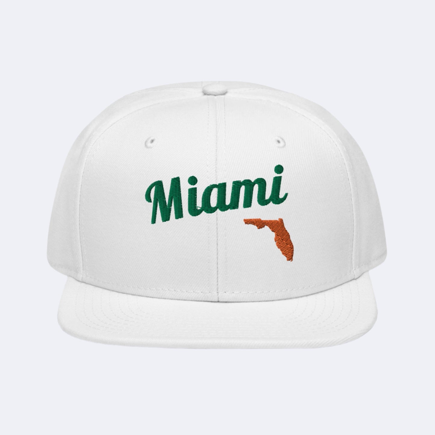 Miami White Snapback - 3D Green & Orange Embroidery Edition