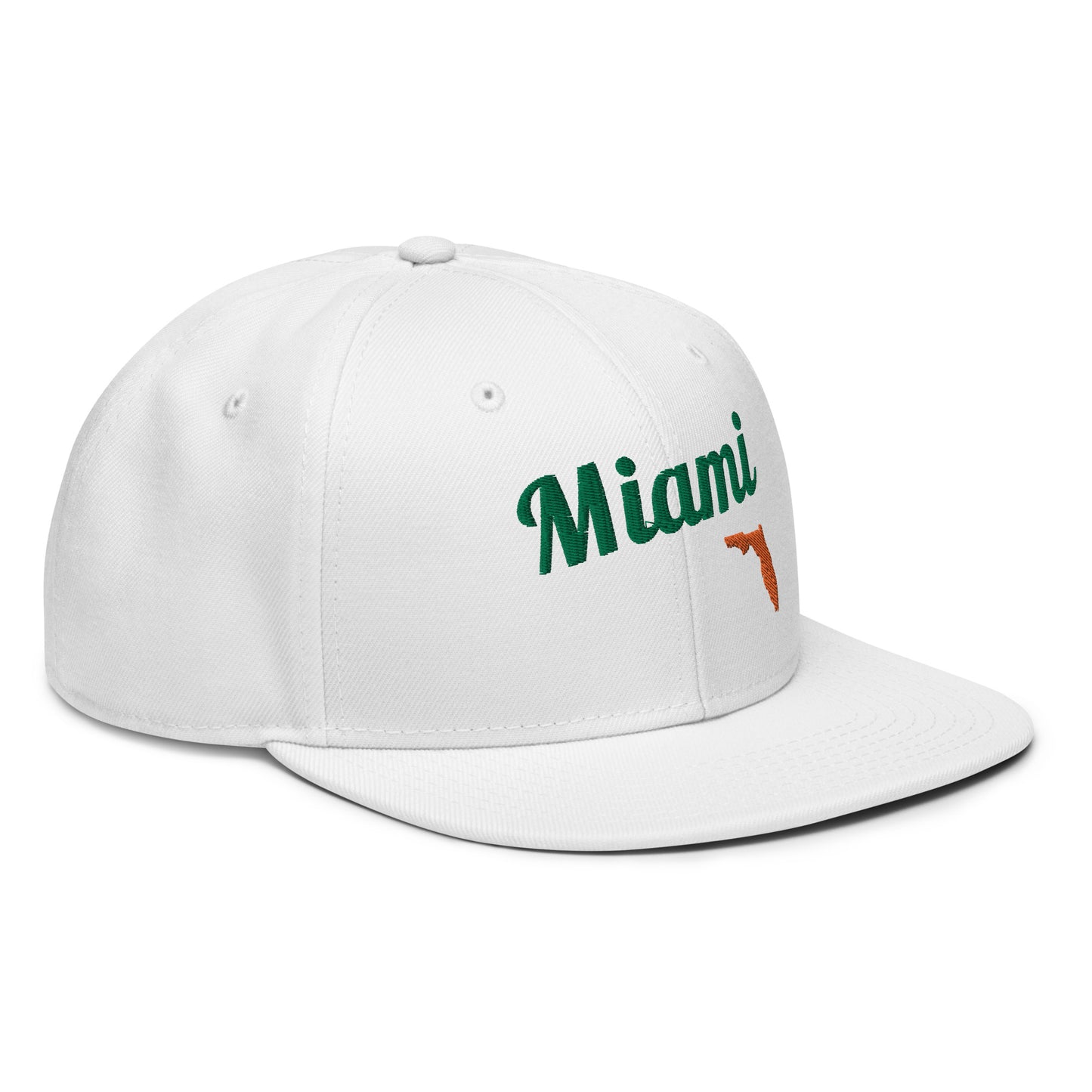 Miami White Snapback - 3D Green & Orange Embroidery Edition